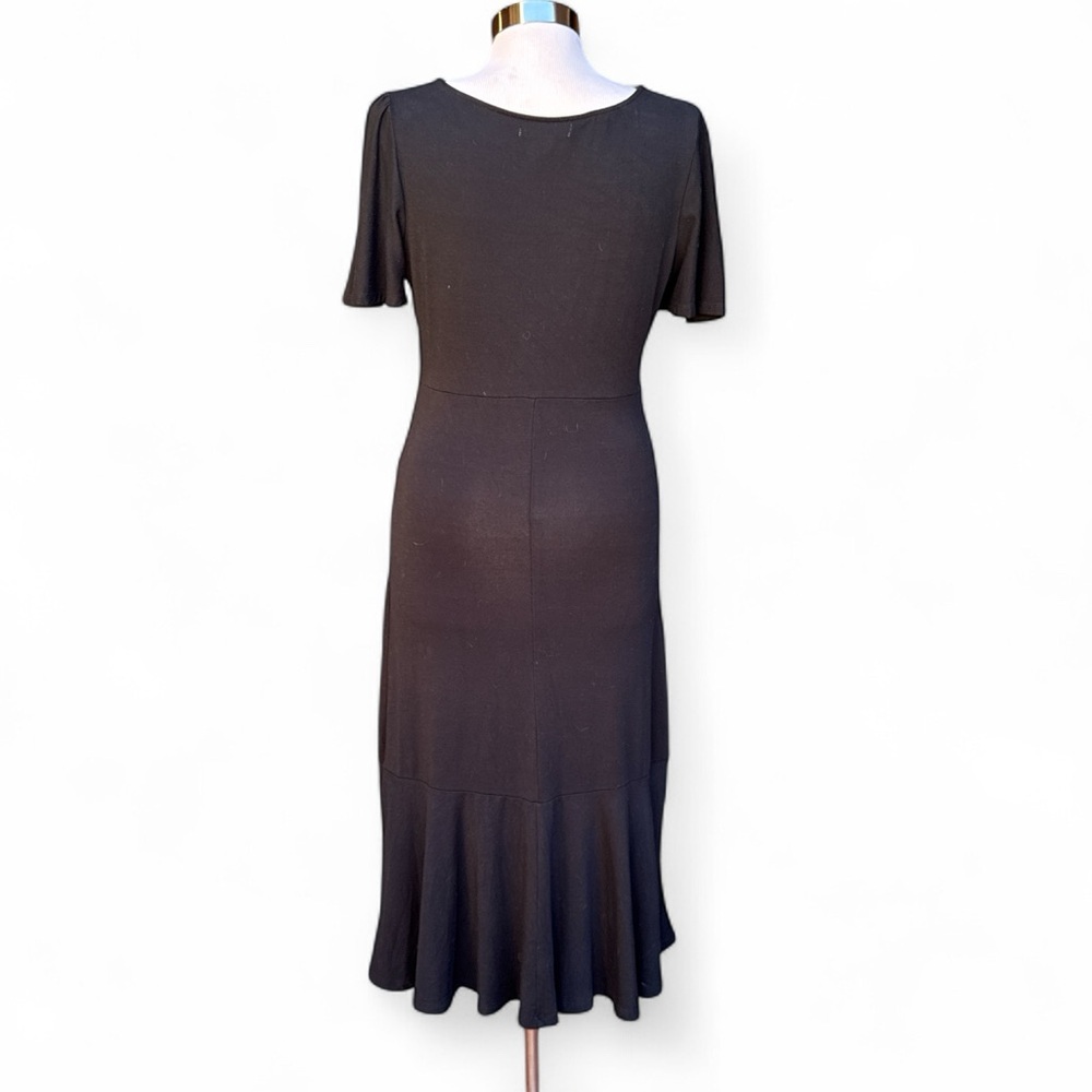 VINTAGE Y2K FREE PEOPLE DEEP V FLUTTER SLEEVE BLACK MIDI DRESS BOHO FAIRYCORE - Picture 10 of 14